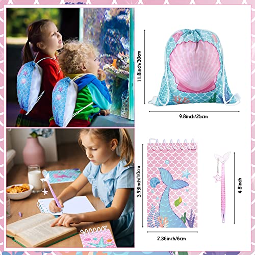 Sherr 140 Pcs Mermaid Party Favors Gift Bags for Girls Birthday Decorate Supplies Include Drawstring Bags Silicone Bracelets Keychains Pens Stickers Notebooks Piñata Stuffers (Mermaid) - Image 3