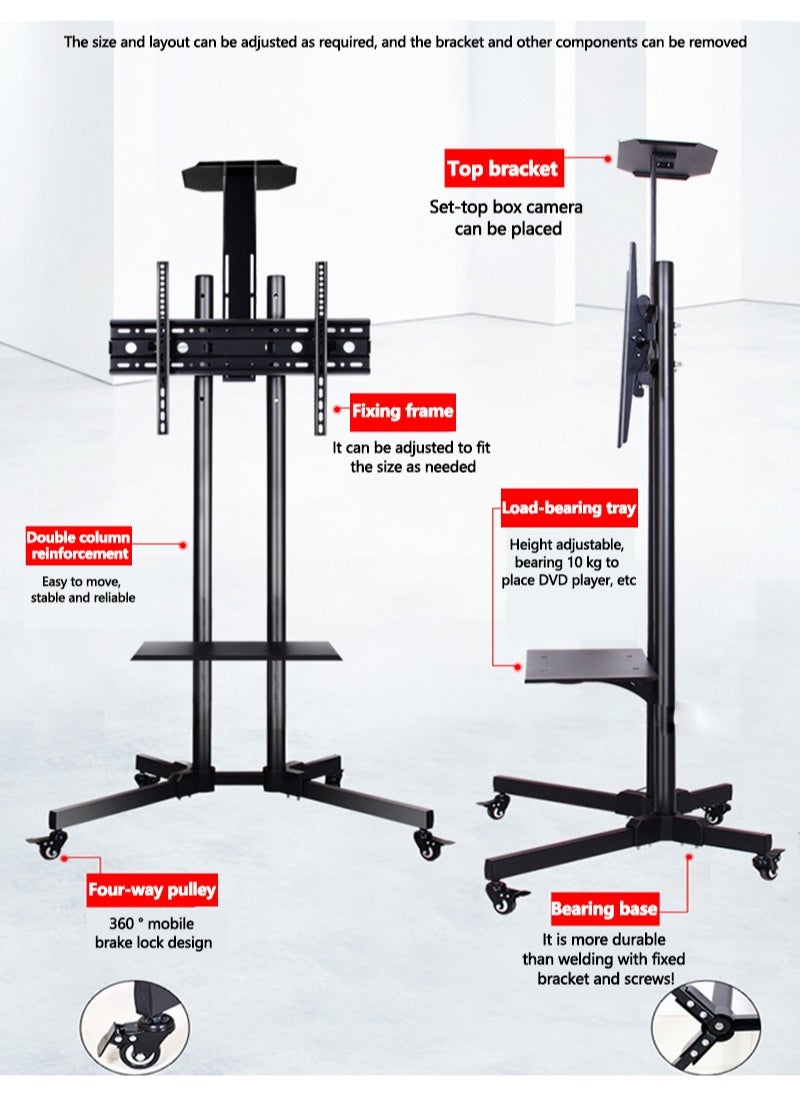 FlashHawk - Mobile TV Stand with Lockable Wheels for 32-65inch LED Screen, Tilt and Height Adjustable Floor TV Stand Holds Up to 50KG Max VESA 600x400mm - Image 1