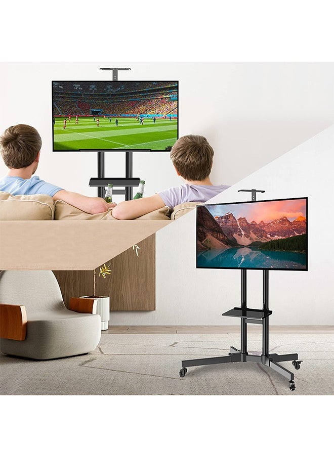 FlashHawk - Mobile TV Stand with Lockable Wheels for 32-65inch LED Screen, Tilt and Height Adjustable Floor TV Stand Holds Up to 50KG Max VESA 600x400mm - Image 1