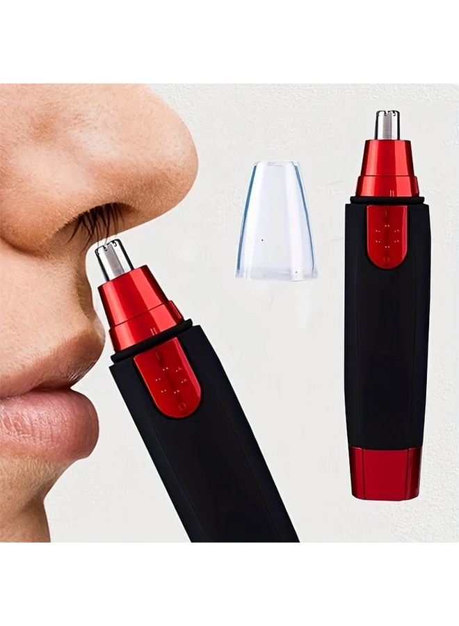 Red Cordless Nose and Ear Hair Trimmer for Painless Facial Grooming - Image 1