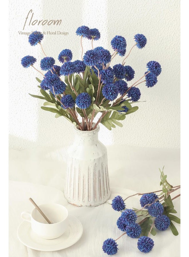 Floroom 5pcs Royal Blue Faux Silk Mums Artificial Flowers, Bulk Fake Small Mini Chrysanthemums with Stems for DIY Wedding Centerpieces Floral Arrangements Vase Fillers Home Decorations - Image 2