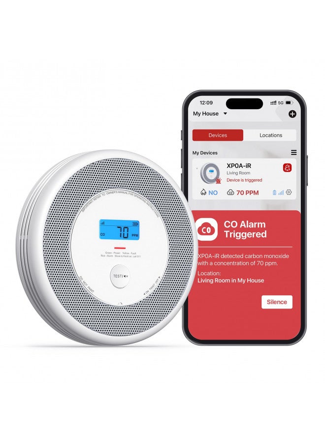 X-Sense Smart Smoke Detector and Carbon Monoxide Detector with Voice Location, Wi-Fi Smoke Detector Carbon Monoxide Detector Combo with Real-Time App Notifications, XP0A-iR, 1-Pack - Image 1