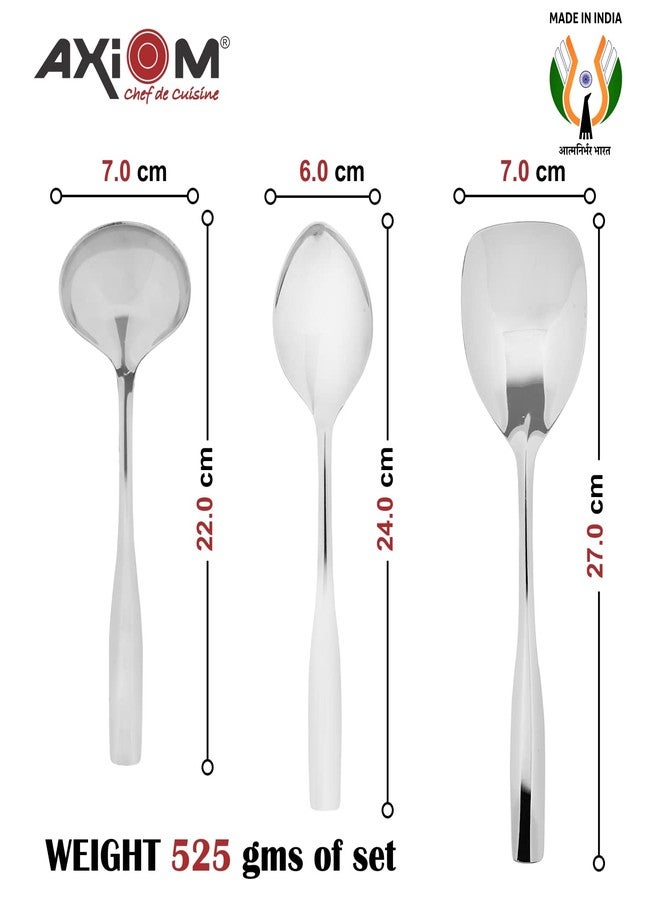 Axiom Serving Spoons Stainless Steel 5 Piece Heavy Gauge Non-Stick Set of 2 Soup Ladle (Karchi), 2 Solid Spoon (Chamcha) and 1 Rice Spoon for Serving Soup/Curry/Dal/Rice/Pasta - 27 Cm - Image 5
