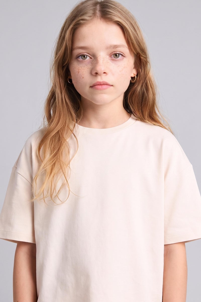 DeFacto Beige Girl Girl 2 piece Regular Fit 100% Cotton T-Shirt Trousers Set Casual - Image 3