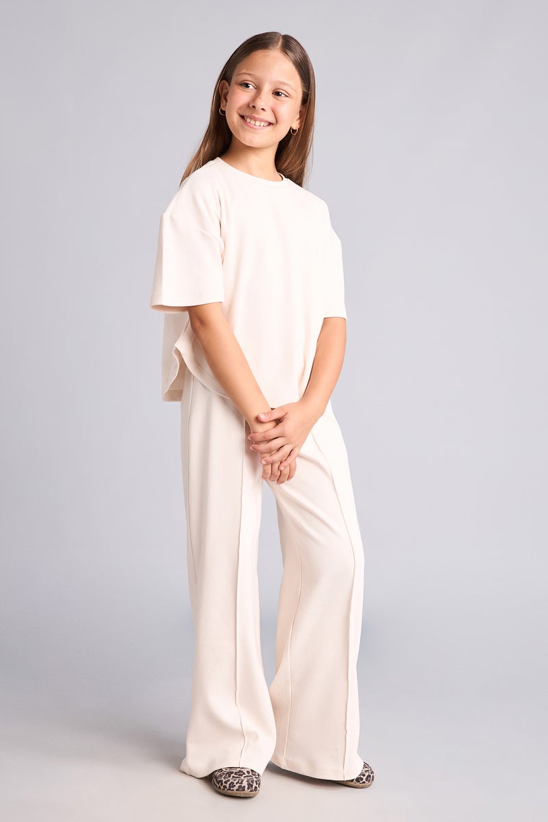DeFacto Beige Girl Girl 2 piece Regular Fit 100% Cotton T-Shirt Trousers Set Casual - Image 2