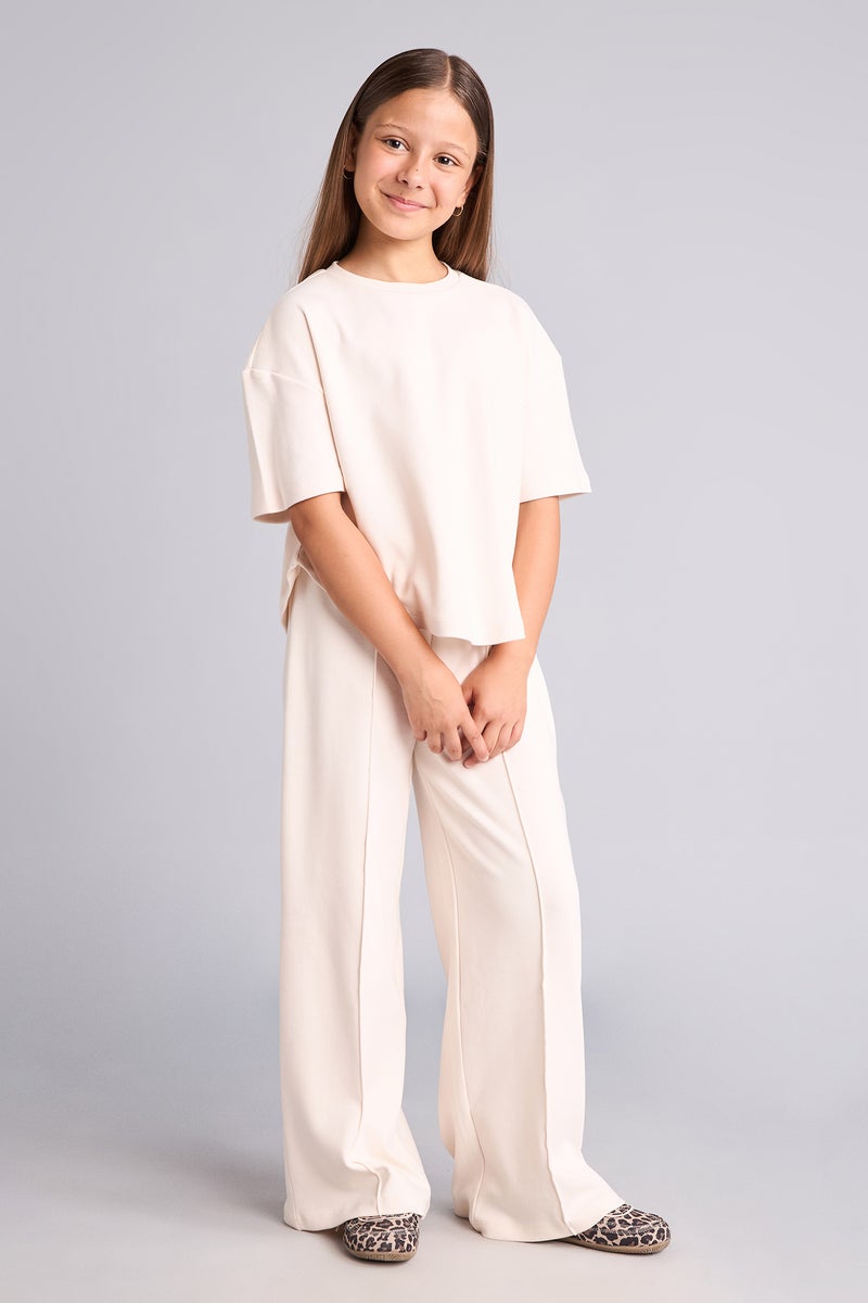DeFacto Beige Girl Girl 2 piece Regular Fit 100% Cotton T-Shirt Trousers Set Casual - Image 1