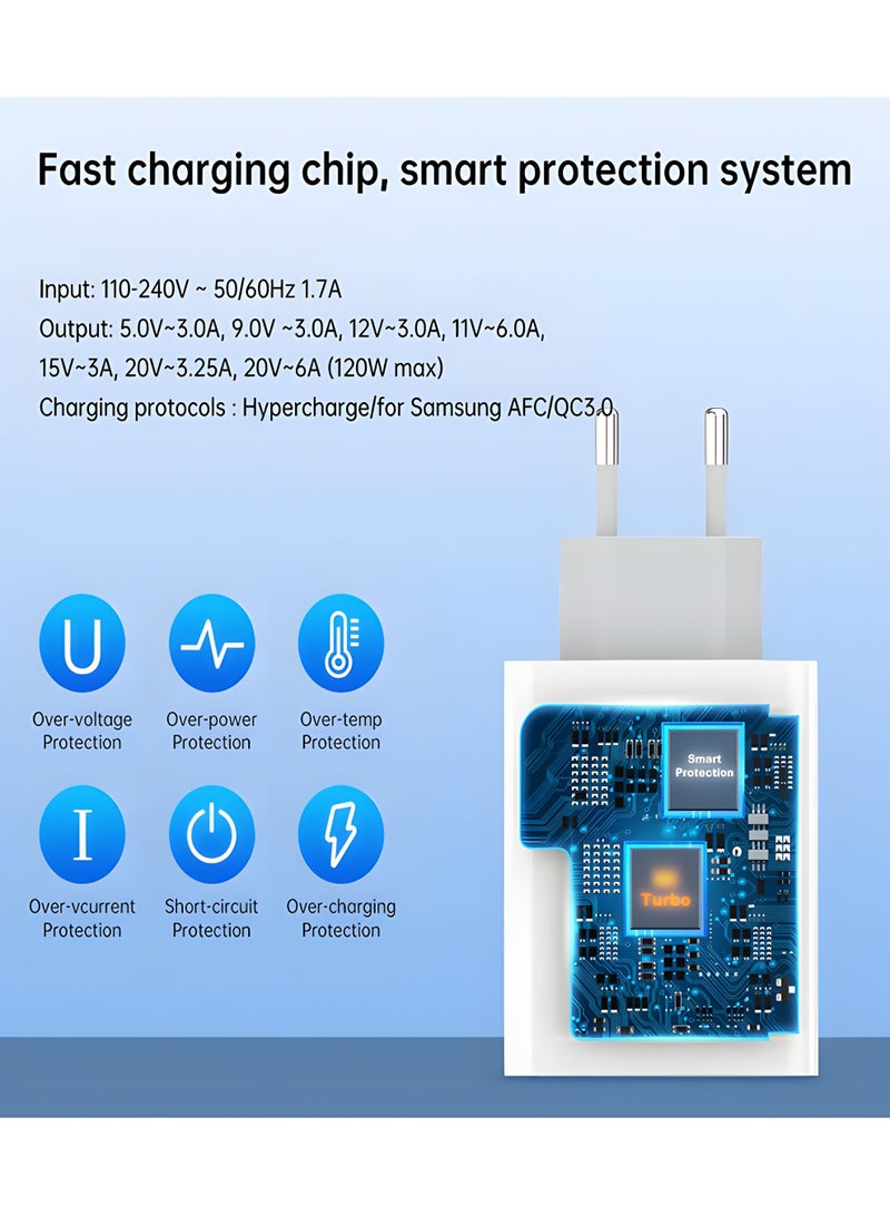 شاحن حائط فائق السرعة 120 وات بمنفذ USB-A مع كابل Type-C – شحن ذكي عالي الكفاءة متوافق مع أجهزة شاومي - Image 3