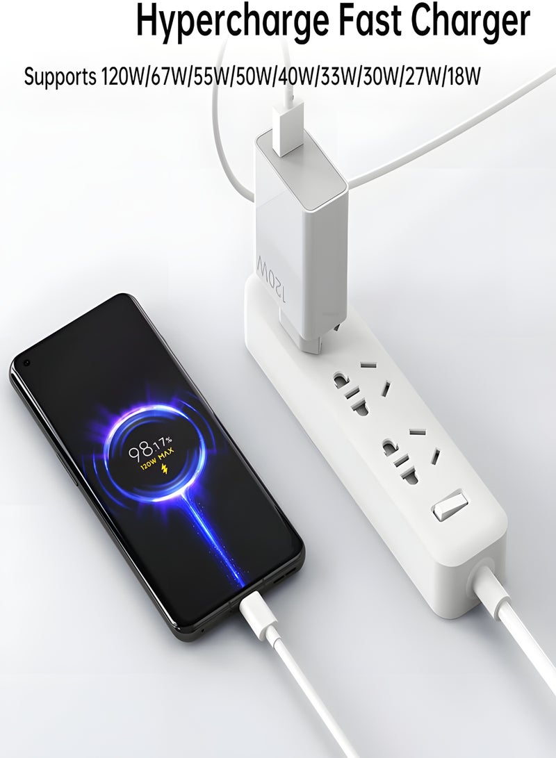 شاحن حائط فائق السرعة 120 وات بمنفذ USB-A مع كابل Type-C – شحن ذكي عالي الكفاءة متوافق مع أجهزة شاومي - Image 5