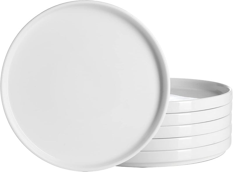 Onniyor Porcelain Dinner Plates Set Round Dessert Salad Plates 10 inch Serving Dishes Scratch Resistant Flat Plates Microwave Oven and Dishwasher Safe Set of 6 White - Image 1