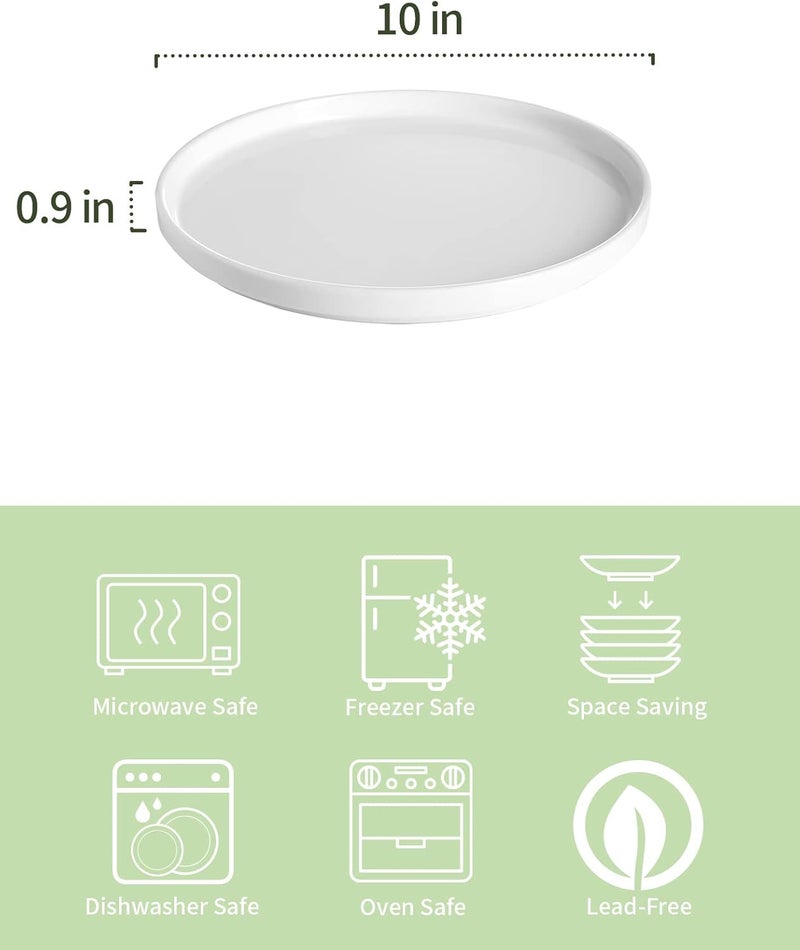 Onniyor Porcelain Dinner Plates Set Round Dessert Salad Plates 10 inch Serving Dishes Scratch Resistant Flat Plates Microwave Oven and Dishwasher Safe Set of 6 White - Image 2