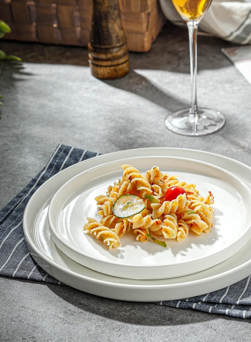 Onniyor Porcelain Dinner Plates Set Round Dessert Salad Plates 10 inch Serving Dishes Scratch Resistant Flat Plates Microwave Oven and Dishwasher Safe Set of 6 White - Image 4