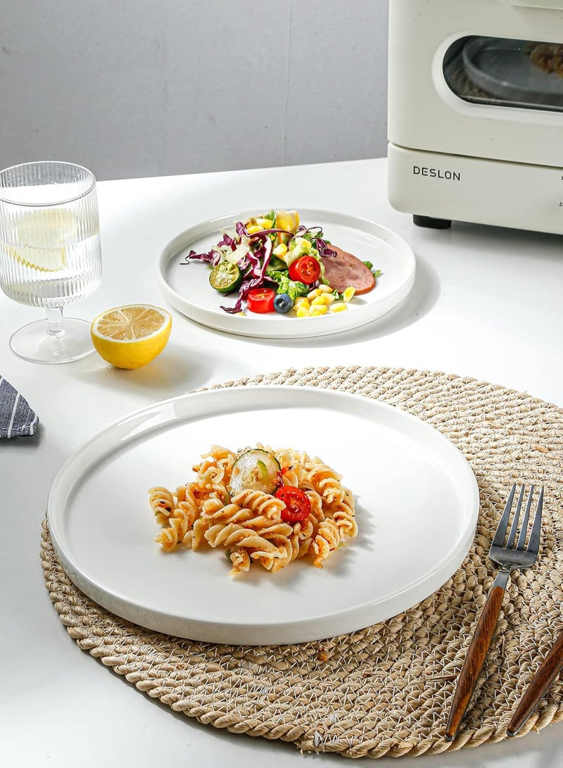 Onniyor Porcelain Dinner Plates Set Round Dessert Salad Plates 10 inch Serving Dishes Scratch Resistant Flat Plates Microwave Oven and Dishwasher Safe Set of 6 White - Image 3