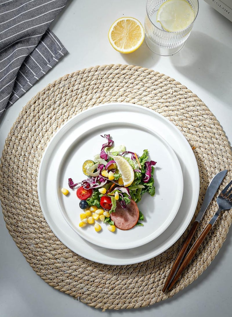 Onniyor Porcelain Dinner Plates Set Round Dessert Salad Plates 10 inch Serving Dishes Scratch Resistant Flat Plates Microwave Oven and Dishwasher Safe Set of 6 White - Image 5
