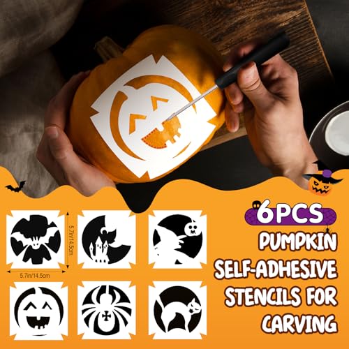 Antner Professional Pumpkin Carving Kit 4PCS Heavy-Duty Stainless Steel Pumpkin Carving Tools Set with 6PCS Self-Adhesive Stencils for Easy Creating Halloween Jack-O-Lantern Decorations - Image 3