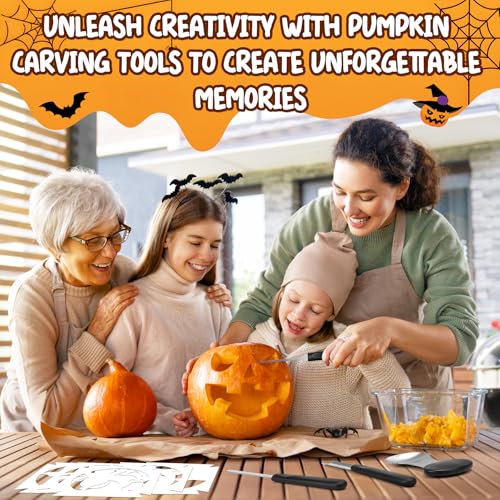 Antner Professional Pumpkin Carving Kit 4PCS Heavy-Duty Stainless Steel Pumpkin Carving Tools Set with 6PCS Self-Adhesive Stencils for Easy Creating Halloween Jack-O-Lantern Decorations - Image 4