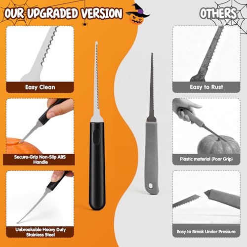 Antner Professional Pumpkin Carving Kit 4PCS Heavy-Duty Stainless Steel Pumpkin Carving Tools Set with 6PCS Self-Adhesive Stencils for Easy Creating Halloween Jack-O-Lantern Decorations - Image 5