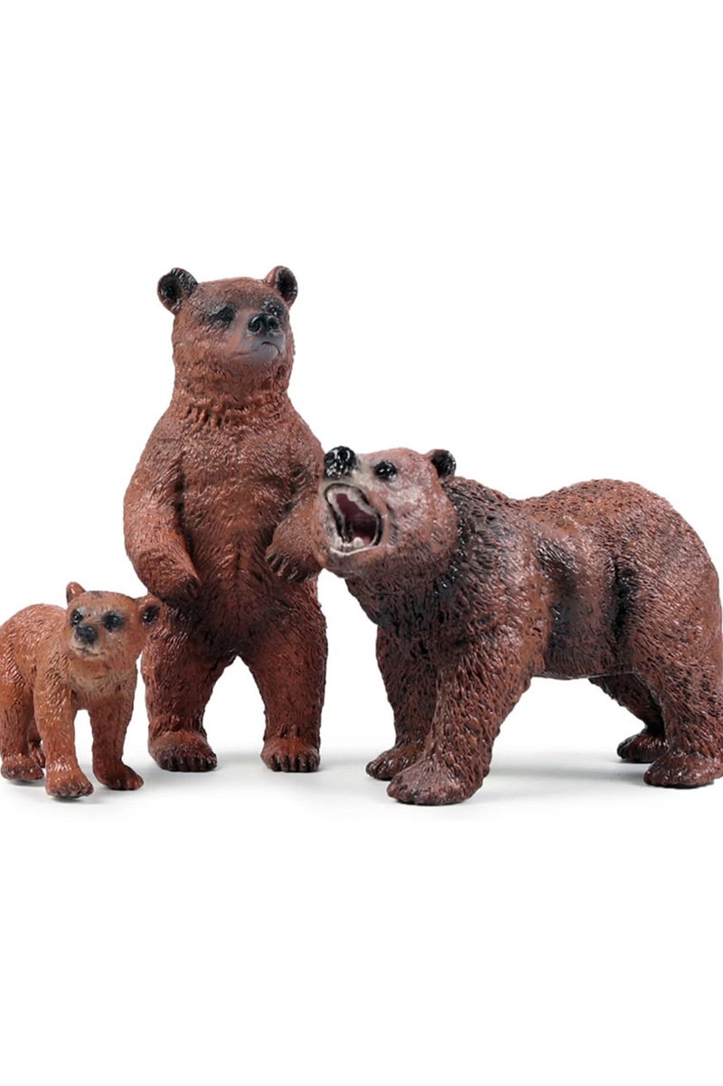هالامودو 3 قطعة الدب البني عائلة أرقام الحيوانات , واقعية الدب البني لعبة مجموعة, الزينات الحيوانية البرية, غابة حديقة حيوانات ألعاب المعرفية, هدايا عيد ميلاد الأطفال - Image 1