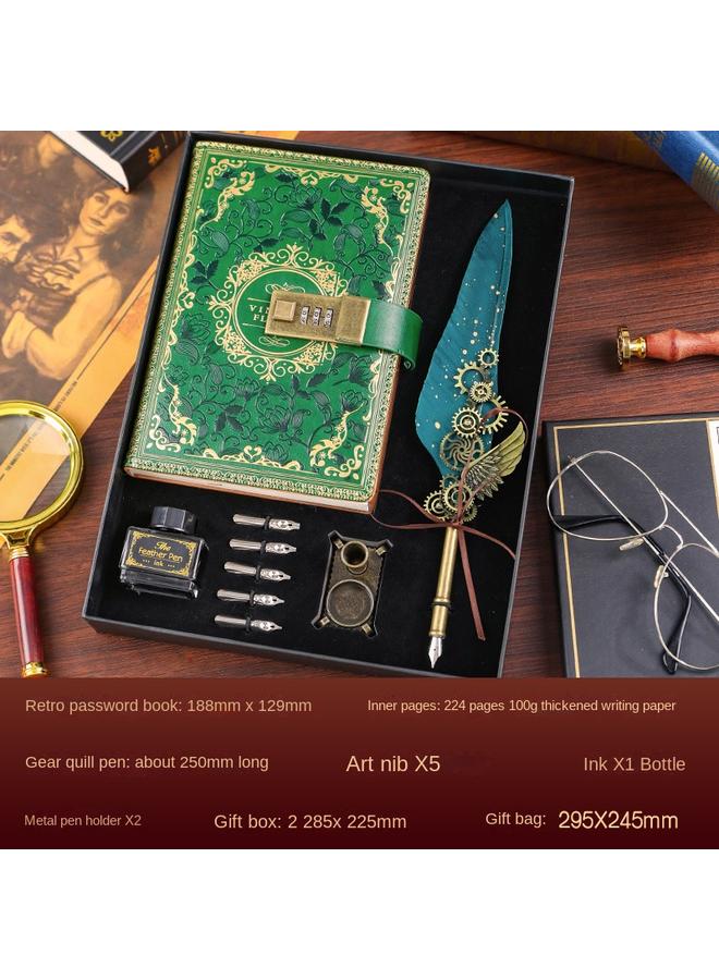 Bluejw Retro European-style Password Notebook Gift Box Hand Account Suit With Lock Hand Account Book For Boys And Girls Cute Cartoon Girls - Image 1