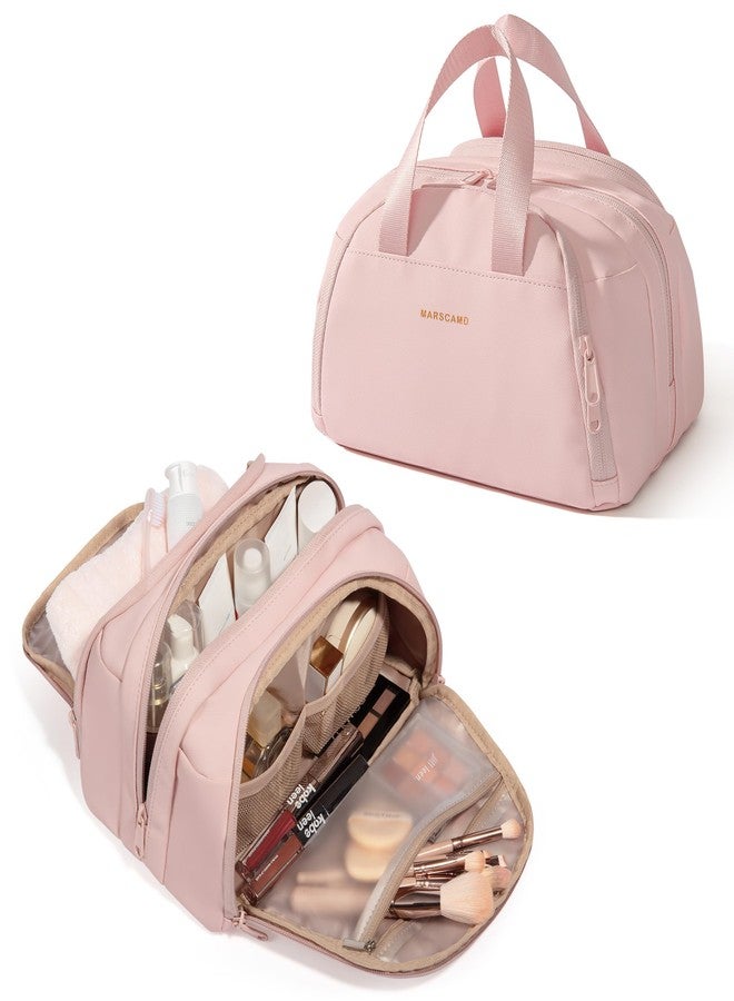 Marscamd Travel Makeup Bag, Small Size Waterproof Toiletry & Cosmetic Organizer with Leakproof Pockets for Bathroom or Vanity Use for Women, Pink - Image 1