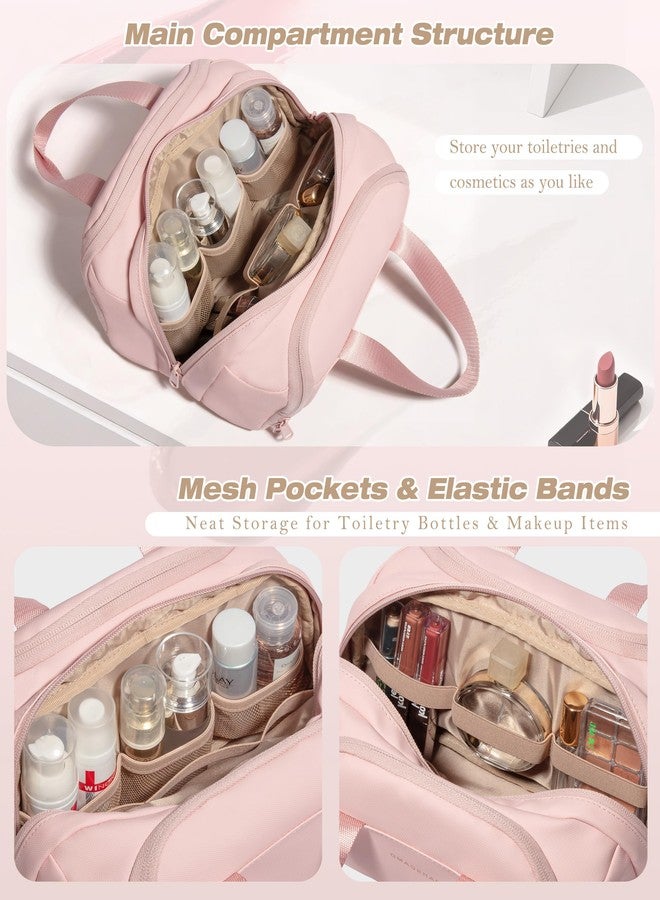 Marscamd Travel Makeup Bag, Small Size Waterproof Toiletry & Cosmetic Organizer with Leakproof Pockets for Bathroom or Vanity Use for Women, Pink - Image 2