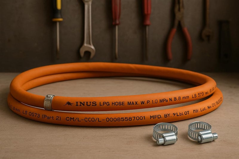 INUS Ready to Use Reinforced LPG Rubber Hose PipeLeak Proof, Made With Reinforced Steel Wire Flame Resistant Design Perfect for Gas Stove with Durable Clamp 1.5m - Image 2