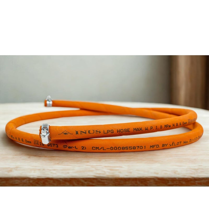 INUS Ready to Use Reinforced LPG Rubber Hose PipeLeak Proof, Made With Reinforced Steel Wire Flame Resistant Design Perfect for Gas Stove with Durable Clamp 1.5m - Image 4