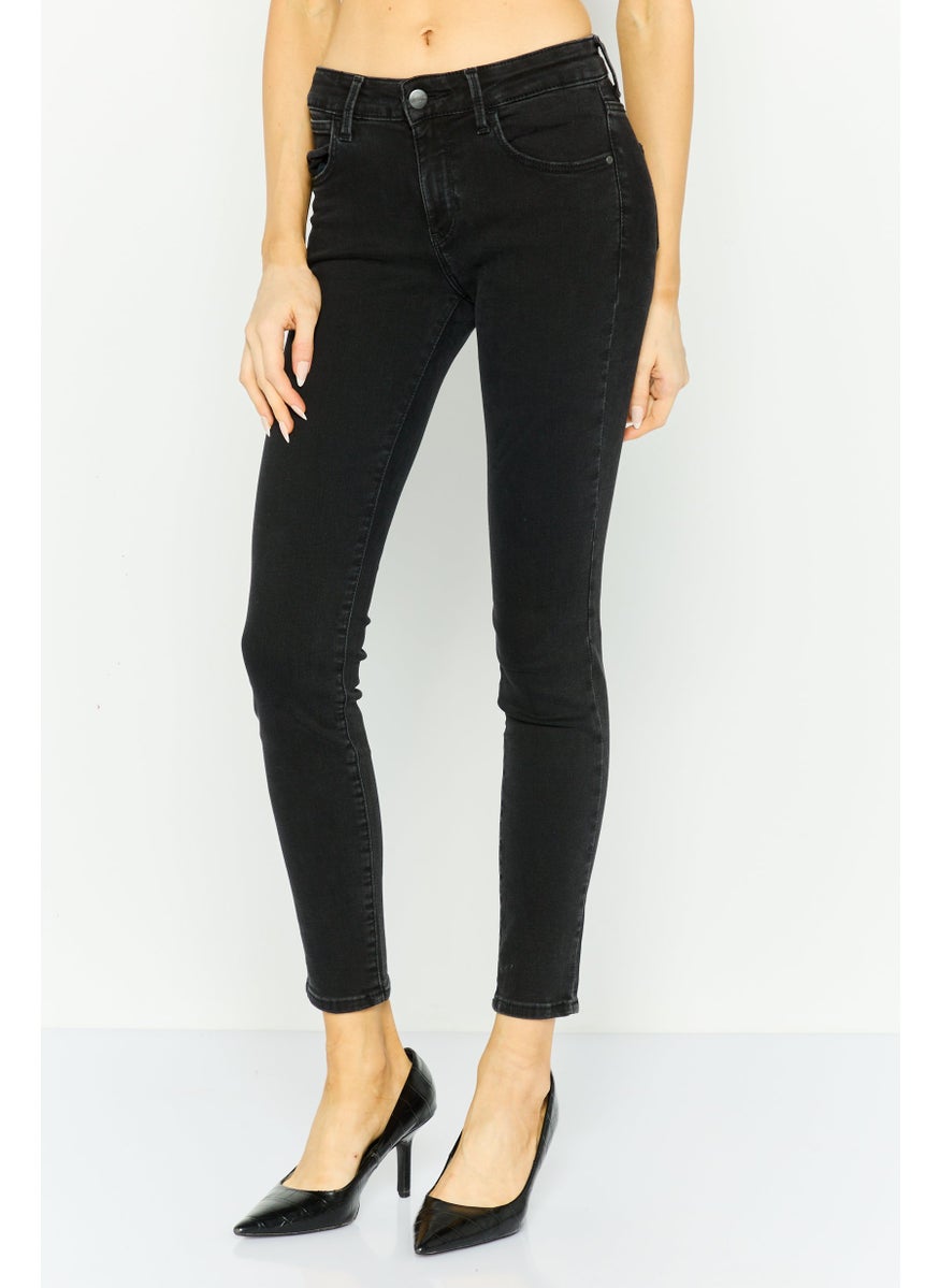 Wrangler Women Regular Fit Straight Leg Solid Stretchable Jeans, Charcoal Black  - Image 1