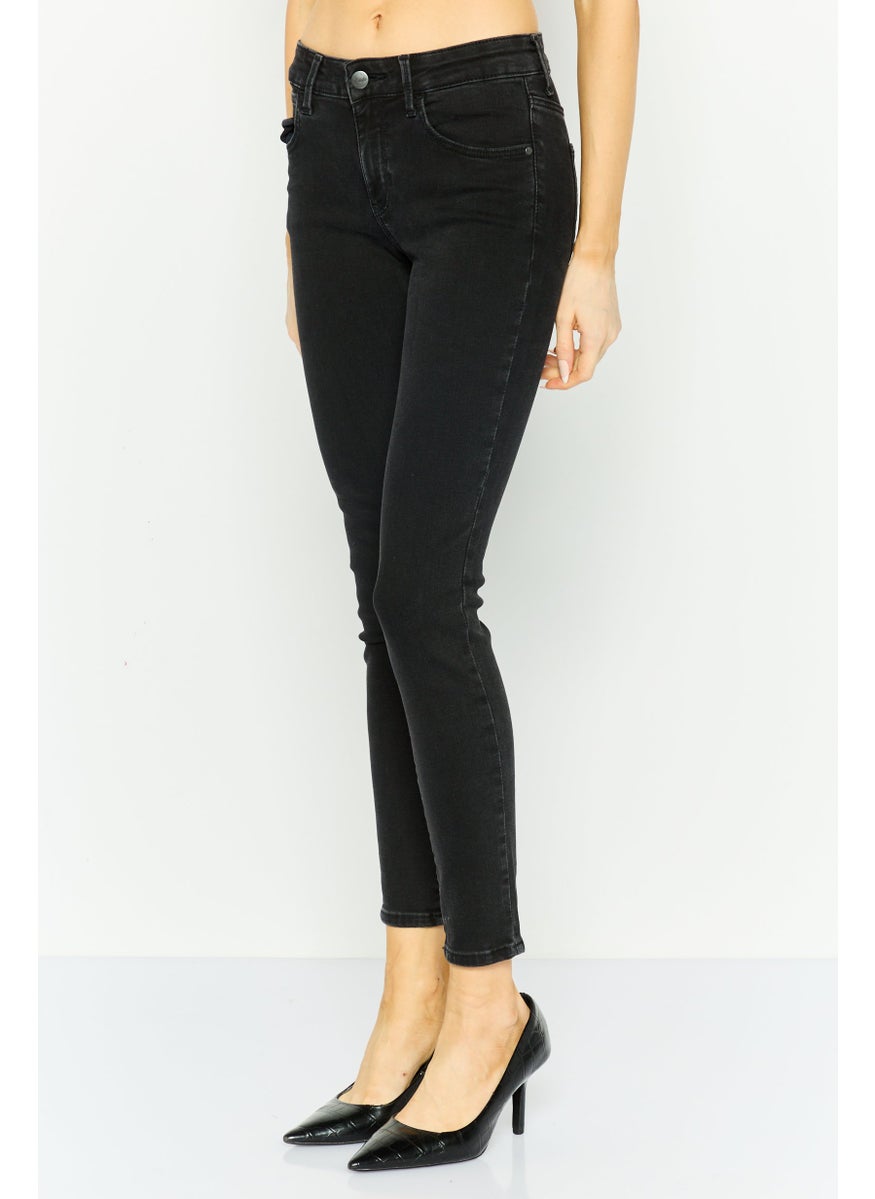Wrangler Women Regular Fit Straight Leg Solid Stretchable Jeans, Charcoal Black  - Image 3