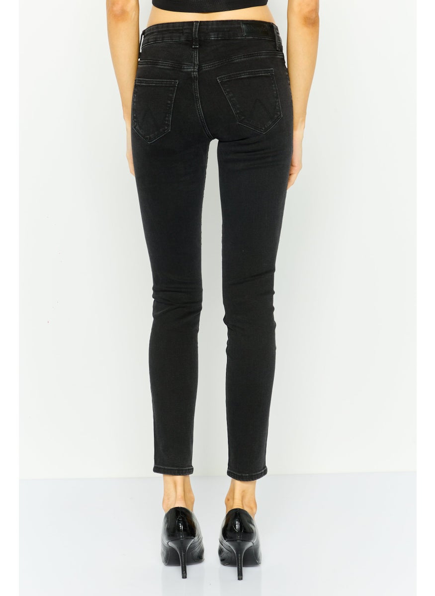 Wrangler Women Regular Fit Straight Leg Solid Stretchable Jeans, Charcoal Black  - Image 2