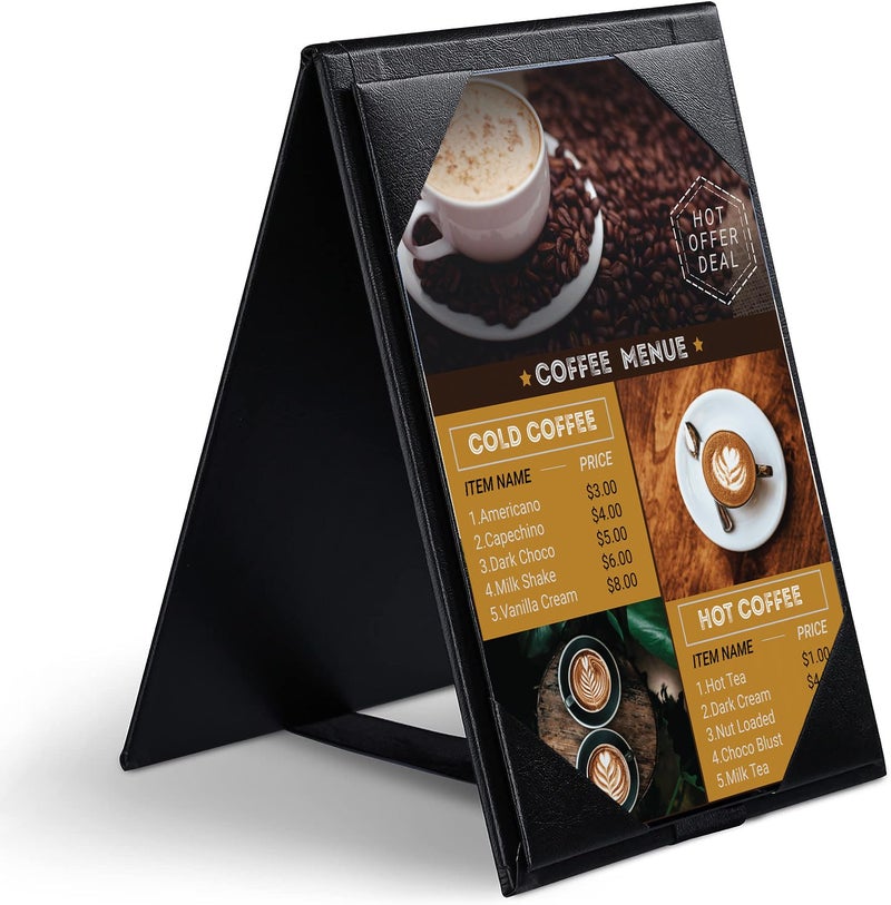 ONLVAN Leather Table Tent Leather Menu Holder Sign Display Black Menu Covers for Cafes Bars or Restaurant for 5×7 inch Menus (1 Pack/5×7 inch) - Image 1