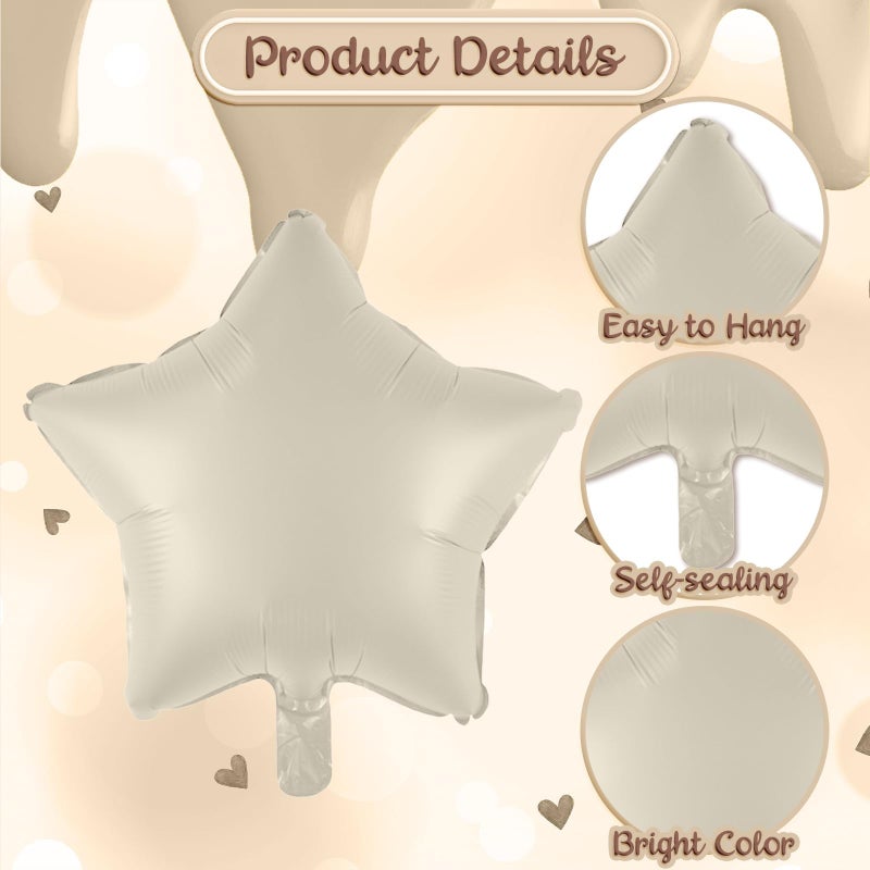 Govpy Cream 26 Balloons Decor, Beige Brown White Sand Foil Star Heart Balloon Decor, Large Helium Nude Tan Boho Neutral Number 26 Balloon for Women 26th Birthday Anniversary Party Decoration Supplies - Image 3
