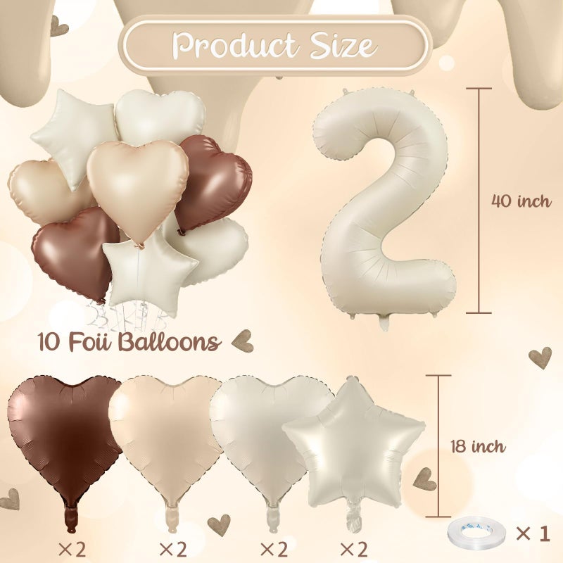 Govpy Cream 26 Balloons Decor, Beige Brown White Sand Foil Star Heart Balloon Decor, Large Helium Nude Tan Boho Neutral Number 26 Balloon for Women 26th Birthday Anniversary Party Decoration Supplies - Image 2