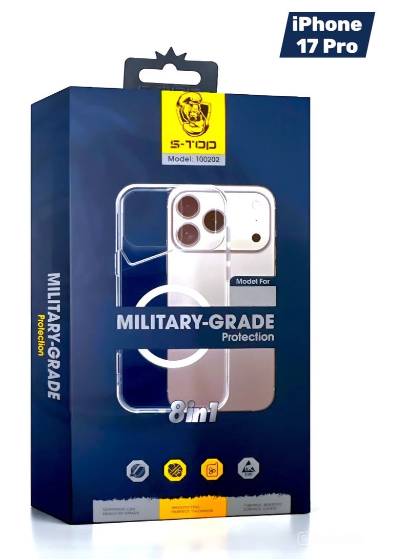 S-TOP Protection package for the iPhone 17 Pro, A package with a new look and complete protection for your phone with a case that supports wireless charging MageSafe (8in1).