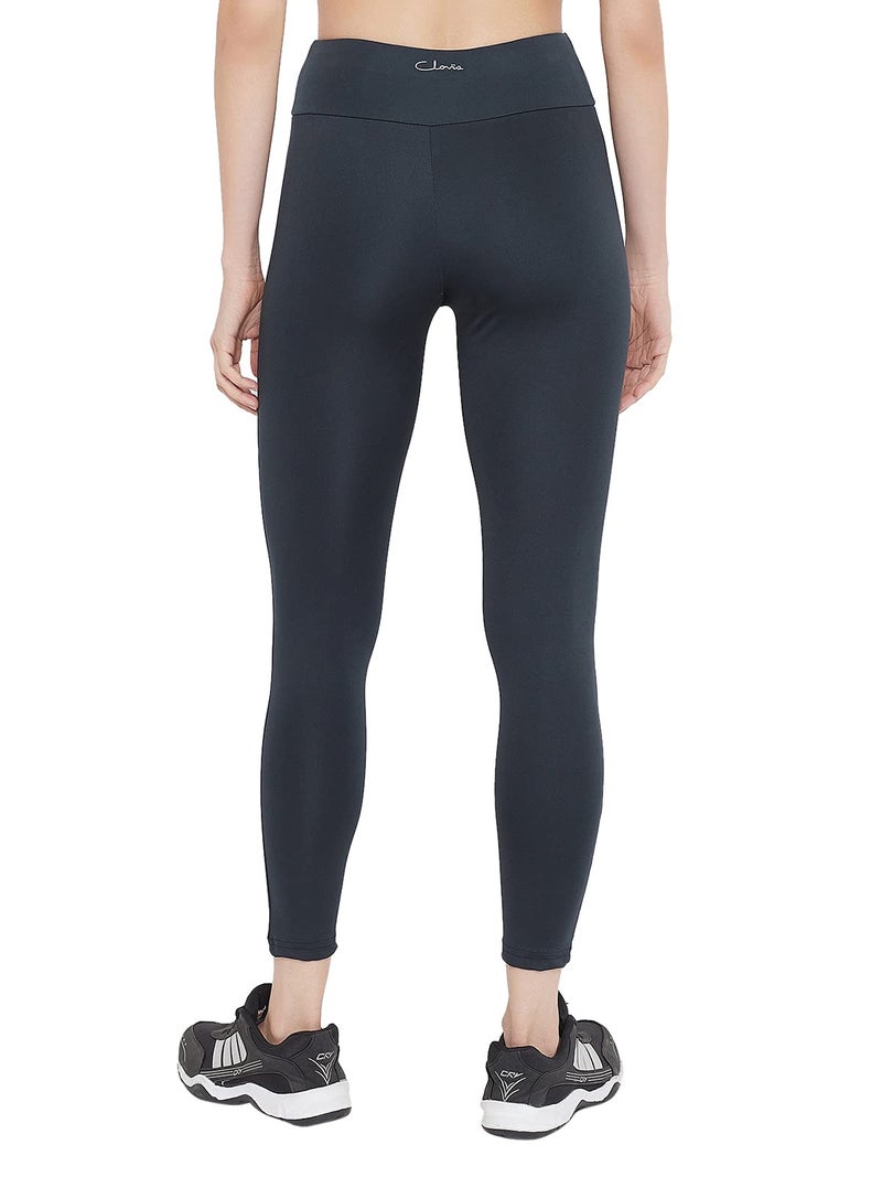 Clovia Women's Snug Fit Polyester Active High-Rise Ankle-Length Tights (AB0042A08_Blue_M) - Image 5