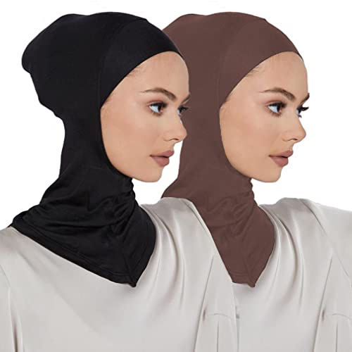 LMVERNA 2 Pieces Modal Hijab Cap Adjustable Muslim Stretchy Turban Full Cover Shawl Undercap Full Neck Coverage for Women - Image 1