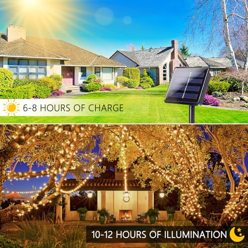 Albelt 2 Pack 480 LED Solar String Lights for Outside, 170 FT Super Long Solar Chrismas Lights Outdoor with 8 Modes & Memory Function, Waterproof Twinkle Light for Xmas Tree Party Decorations (Warm White) - Image 2