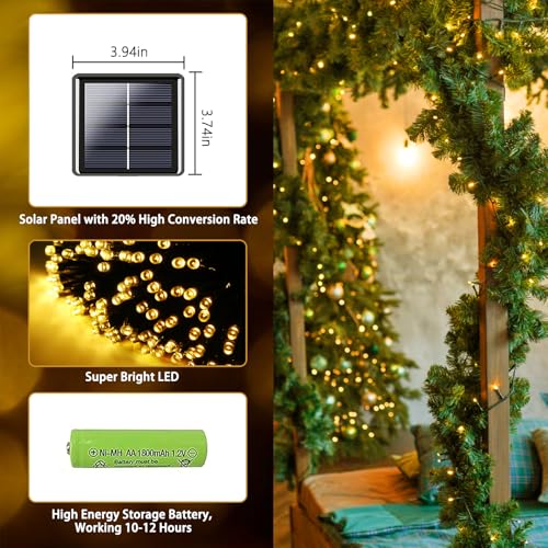 Albelt 2 Pack 480 LED Solar String Lights for Outside, 170 FT Super Long Solar Chrismas Lights Outdoor with 8 Modes & Memory Function, Waterproof Twinkle Light for Xmas Tree Party Decorations (Warm White) - Image 3