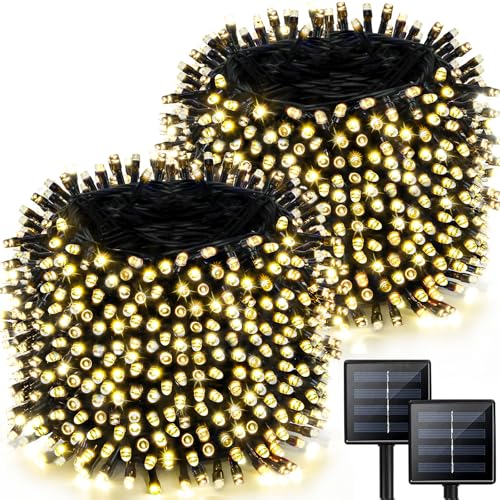 Albelt 2 Pack 480 LED Solar String Lights for Outside, 170 FT Super Long Solar Chrismas Lights Outdoor with 8 Modes & Memory Function, Waterproof Twinkle Light for Xmas Tree Party Decorations (Warm White) - Image 1