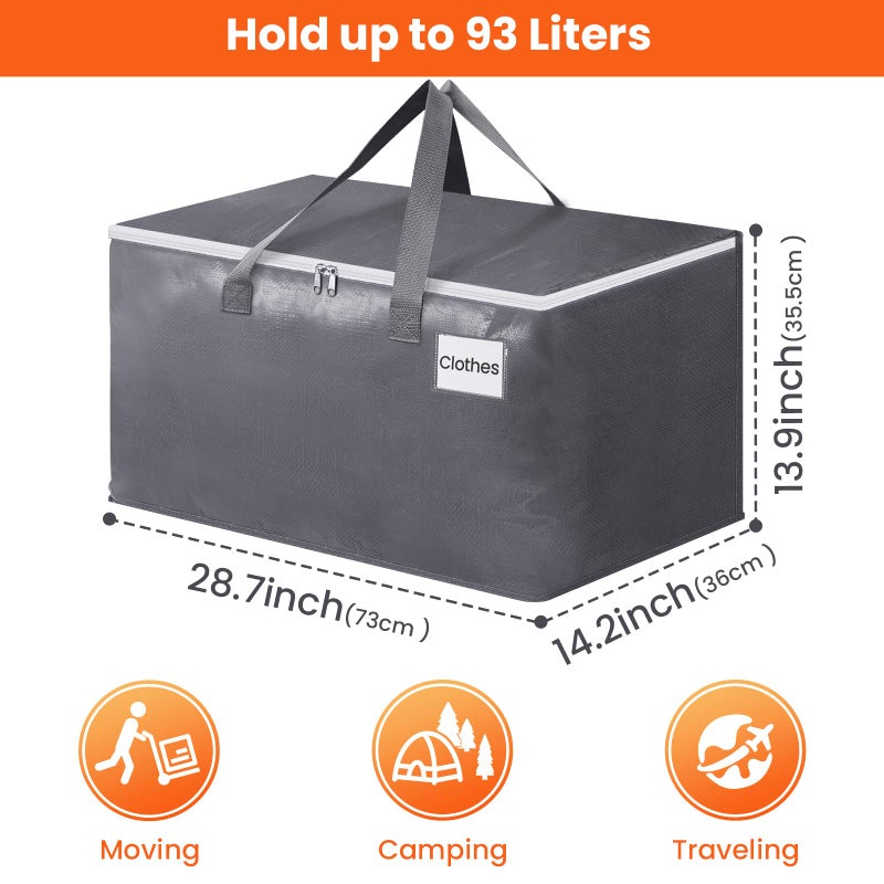 BlissTotes Large Moving Bags, Storage Bags with Zippers, Handles Moving Supplies with lids, Heavy Duty Totes for Storage Bags for Space Saving, Moving and Storing 93L, 6 Pack - Image 2