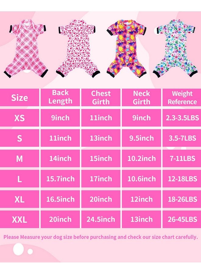 PET SHOW 4 Pack Small Dog Pajamas Cute Paw Bone Clothes for Medium Dogs Soft Stretchy PJs Plaid Jumpsuit Puppy Cats Floral Fruits Onesies Outfits with Sleeve Pets Dachshund Costume(S, Pink for Girls) - Image 2