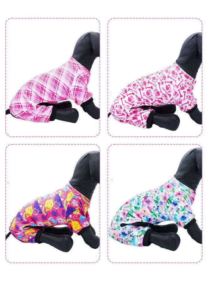PET SHOW 4 Pack Small Dog Pajamas Cute Paw Bone Clothes for Medium Dogs Soft Stretchy PJs Plaid Jumpsuit Puppy Cats Floral Fruits Onesies Outfits with Sleeve Pets Dachshund Costume(S, Pink for Girls) - Image 5