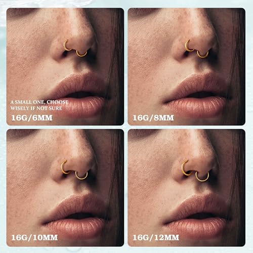 Jstyle 8 Pcs 16G 316L Surgical Steel Gold Nose Ring Hoops Septum Rings Lip Rings Hypoallergenic Nose Clicker Ring Tragus Helix Cartilage Daith Rook Sleeper Earring Body Piercing Jewerly for Women Men - Image 5