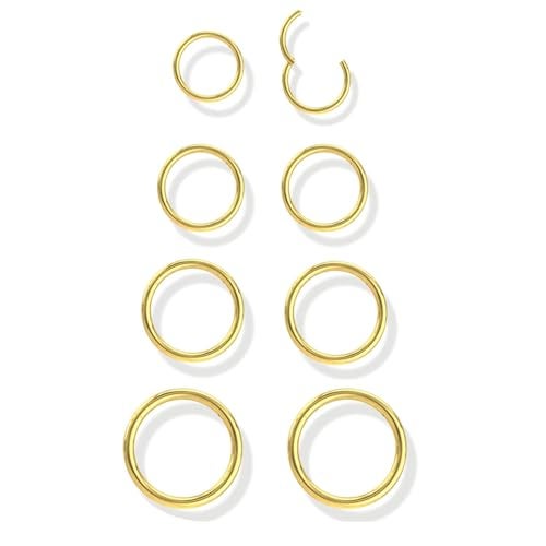 Jstyle 8 Pcs 16G 316L Surgical Steel Gold Nose Ring Hoops Septum Rings Lip Rings Hypoallergenic Nose Clicker Ring Tragus Helix Cartilage Daith Rook Sleeper Earring Body Piercing Jewerly for Women Men - Image 1