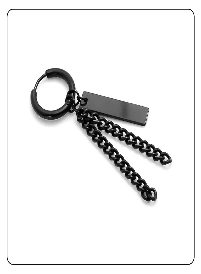 Fusamk Fashion Stainless Steel Bar Long Chain Earrings Huggie Hinged Hoop Earrings - Image 3