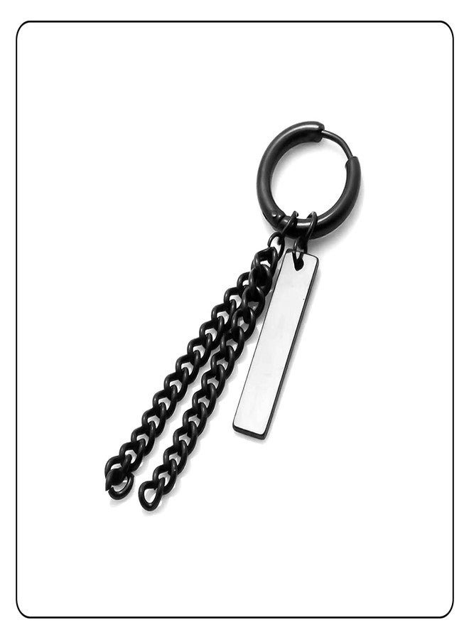 Fusamk Fashion Stainless Steel Bar Long Chain Earrings Huggie Hinged Hoop Earrings - Image 4