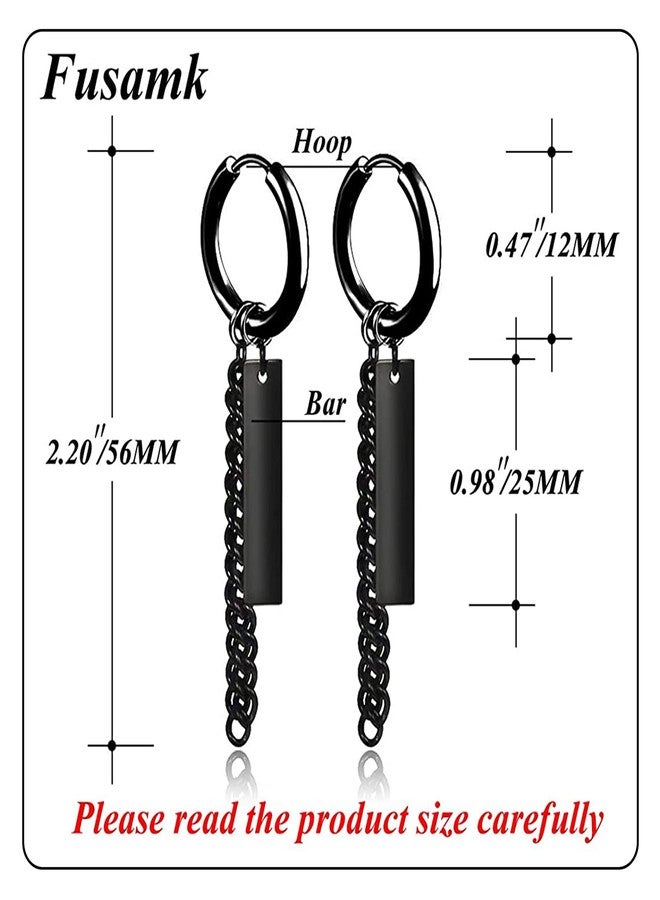 Fusamk Fashion Stainless Steel Bar Long Chain Earrings Huggie Hinged Hoop Earrings - Image 2