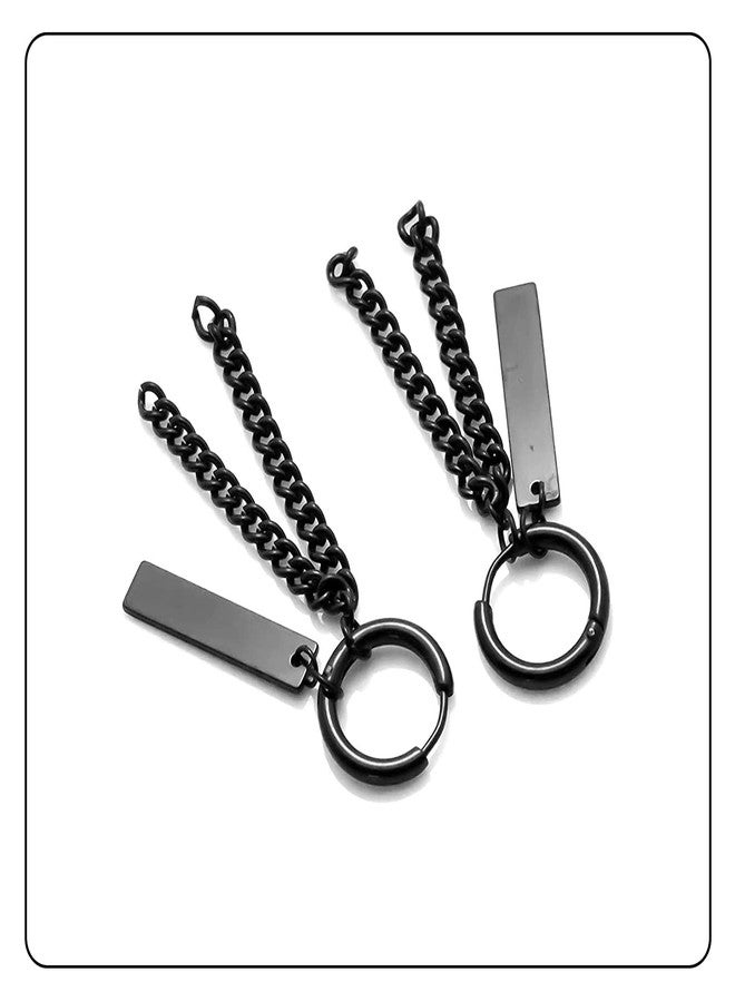 Fusamk Fashion Stainless Steel Bar Long Chain Earrings Huggie Hinged Hoop Earrings - Image 5