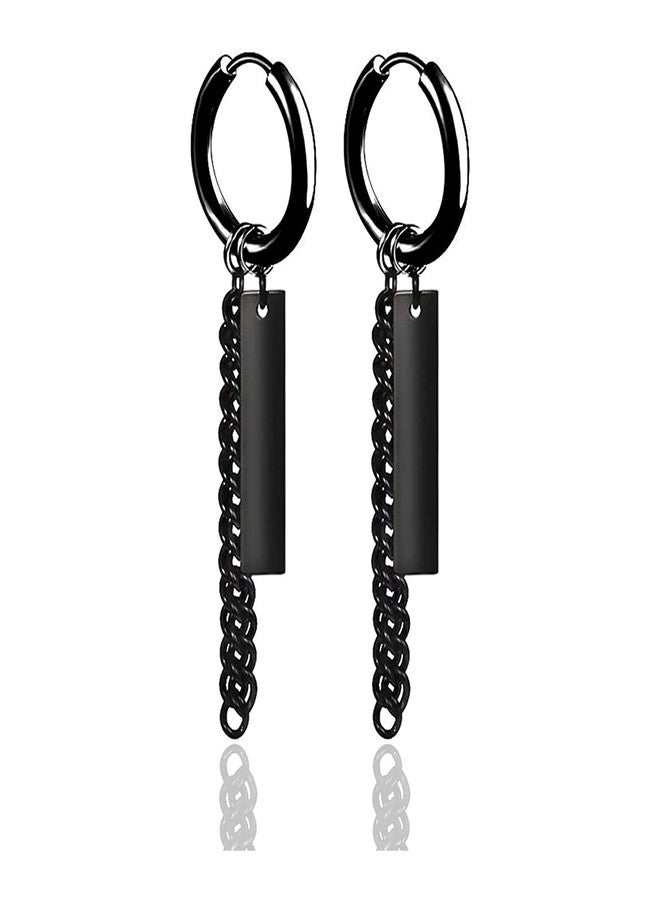 Fusamk Fashion Stainless Steel Bar Long Chain Earrings Huggie Hinged Hoop Earrings - Image 1