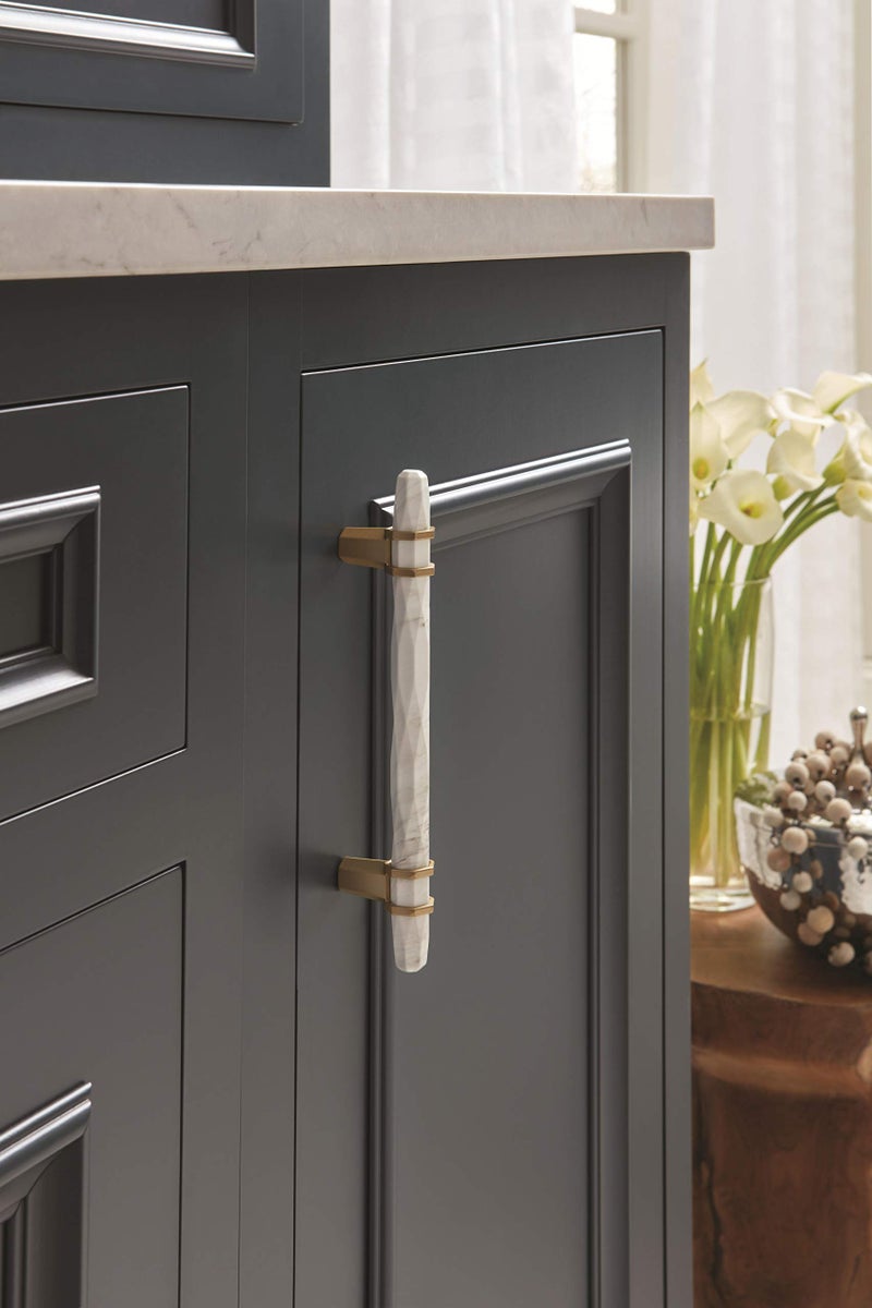 Amerock | Cabinet Pull | Marble White/Golden Champagne | 5-1/16 inch (128 mm) Center to Center | Carrione | 1 Pack | Drawer Pull | Drawer Handle | Cabinet Hardware | Zinc - Image 2
