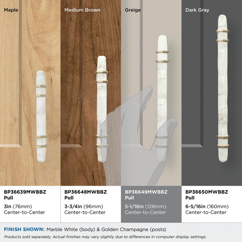 Amerock | Cabinet Pull | Marble White/Golden Champagne | 5-1/16 inch (128 mm) Center to Center | Carrione | 1 Pack | Drawer Pull | Drawer Handle | Cabinet Hardware | Zinc - Image 3